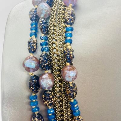 Lot 52: Vintage Hattie Carnegie Multi Strand Beaded Necklace (Blues. Pinks, Purples, Versatile)