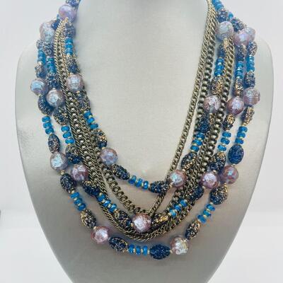 Lot 52: Vintage Hattie Carnegie Multi Strand Beaded Necklace (Blues. Pinks, Purples, Versatile)