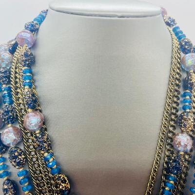Lot 52: Vintage Hattie Carnegie Multi Strand Beaded Necklace (Blues. Pinks, Purples, Versatile)