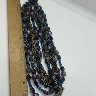 Lot 52: Vintage Hattie Carnegie Multi Strand Beaded Necklace (Blues. Pinks, Purples, Versatile)