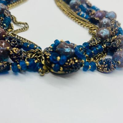 Lot 52: Vintage Hattie Carnegie Multi Strand Beaded Necklace (Blues. Pinks, Purples, Versatile)
