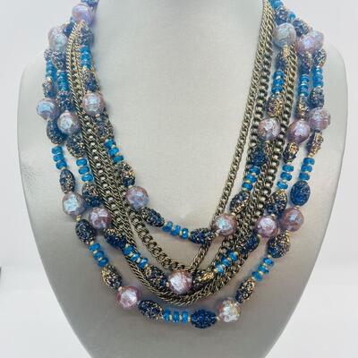 Lot 52: Vintage Hattie Carnegie Multi Strand Beaded Necklace (Blues. Pinks, Purples, Versatile)