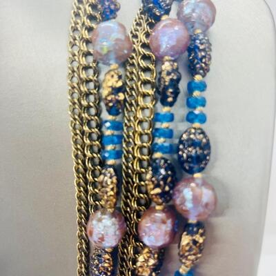 Lot 52: Vintage Hattie Carnegie Multi Strand Beaded Necklace (Blues. Pinks, Purples, Versatile)