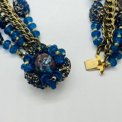 Lot 52: Vintage Hattie Carnegie Multi Strand Beaded Necklace (Blues. Pinks, Purples, Versatile)