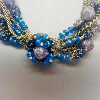 Lot 52: Vintage Hattie Carnegie Multi Strand Beaded Necklace (Blues. Pinks, Purples, Versatile)