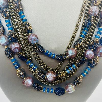 Lot 52: Vintage Hattie Carnegie Multi Strand Beaded Necklace (Blues. Pinks, Purples, Versatile)
