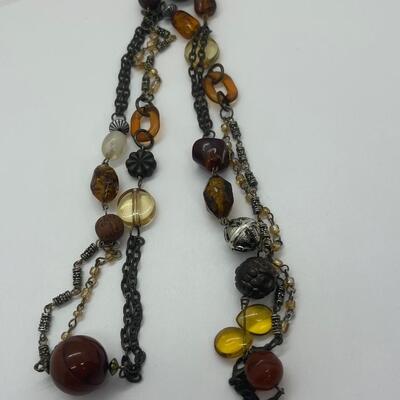 Lot 53: Earth-tone Beaded Necklace/ Earring Set & "Blingy" Beaded Multi Strand Necklace