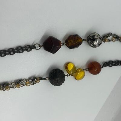 Lot 53: Earth-tone Beaded Necklace/ Earring Set & "Blingy" Beaded Multi Strand Necklace