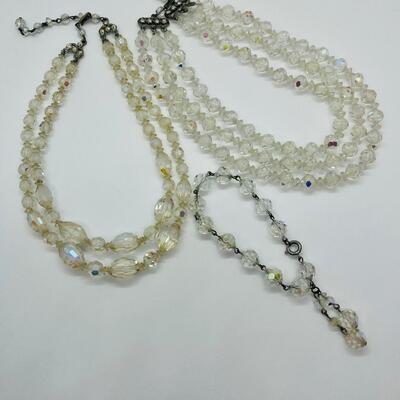 Lot 55: Vintage Art Deco Glass Beaded,Aurora Borealis, Multi Strand Necklaces & Bracelet