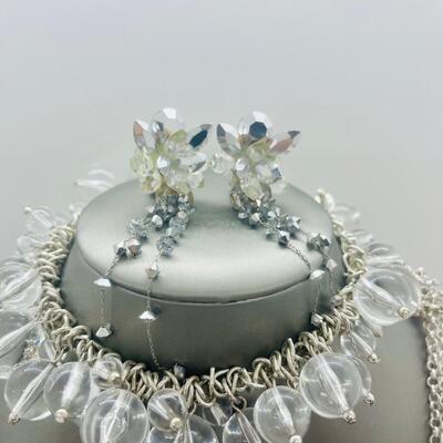 Lot 56: Multi Strand Beaded Necklace, Bracelet and Clip On Earrings
