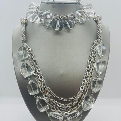 Lot 56: Multi Strand Beaded Necklace, Bracelet and Clip On Earrings