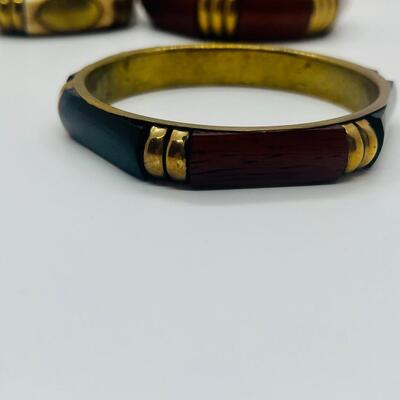 Lot 57: Vintage Multi Strand Beaded Necklace and 3 Bangle Bracelets w/Brass Accents