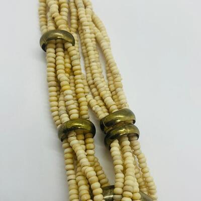 Lot 57: Vintage Multi Strand Beaded Necklace and 3 Bangle Bracelets w/Brass Accents