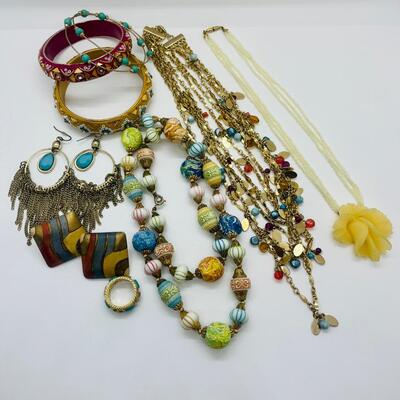 Lot 59: Multi Piece Colorful Jewelry Lot (Lucite Flower Necklace and More)