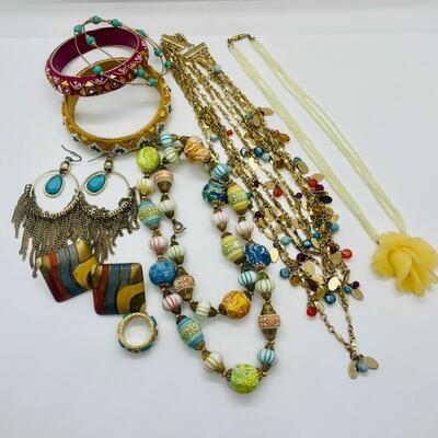 Lot 59: Multi Piece Colorful Jewelry Lot (Lucite Flower Necklace and More)