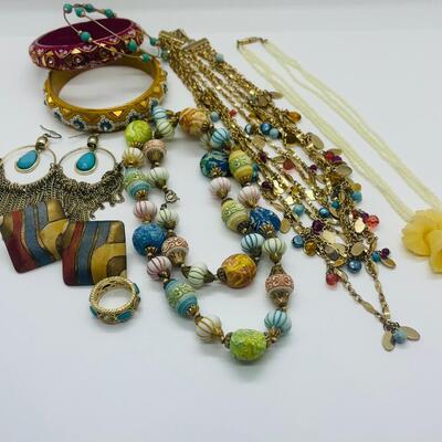 Lot 59: Multi Piece Colorful Jewelry Lot (Lucite Flower Necklace and More)