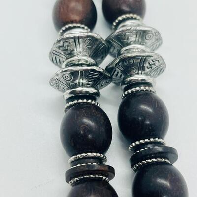 Lot 61: Vintage Chunky Silvertone and Wood Beaded Necklace