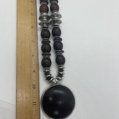 Lot 61: Vintage Chunky Silvertone and Wood Beaded Necklace