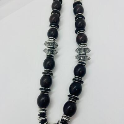 Lot 61: Vintage Chunky Silvertone and Wood Beaded Necklace