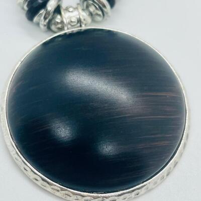 Lot 61: Vintage Chunky Silvertone and Wood Beaded Necklace