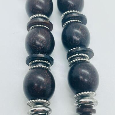Lot 61: Vintage Chunky Silvertone and Wood Beaded Necklace