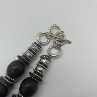 Lot 61: Vintage Chunky Silvertone and Wood Beaded Necklace