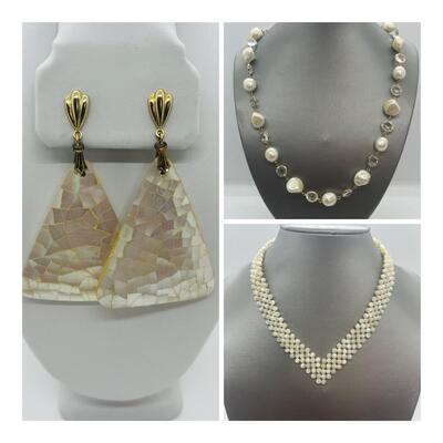 Lot 63: Vintage Chunky Mother of Pearl Shell Earrings and More