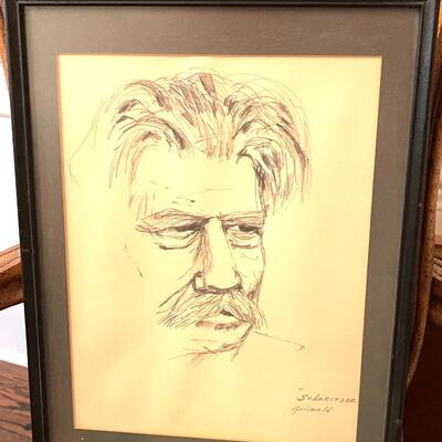 Lot 332 Pencil Drawing Albert Schweitzer by Herb Griswold Listed Artist