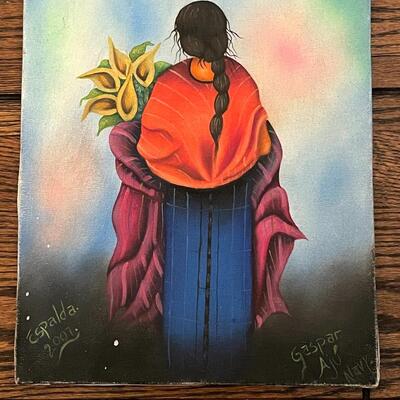 Lot 335 Acrylic on Canvas Lady with Calla Lilies by Espalda