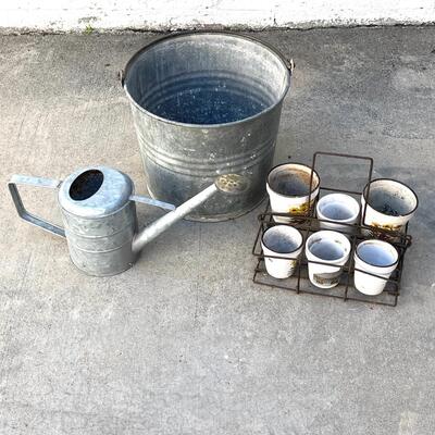 Lot 341 Garden Group Watering Can Metal Bucket Flower Pots with Milk Caddy