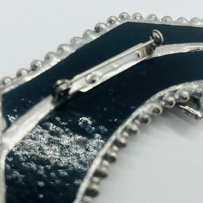 Lot 67: Vintage Sterling Abstract Brooch in Onyx and Abolone