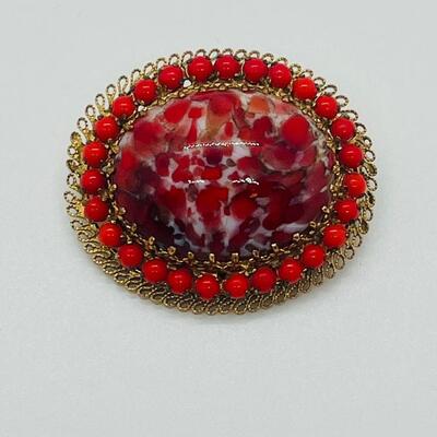 Lot 69: Vintage Art Glass Brooch Made in Austria (Pop of Color)