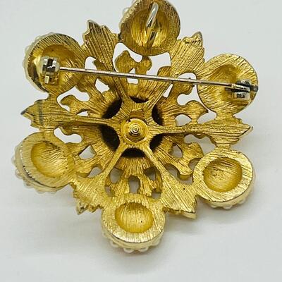 Lot 70: Vintage Costume Brooch Coral and Pearl Seed Bead Designed