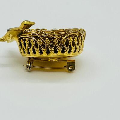 Lot 73: Vintage 3D Brooch Birdnest w/ Seed Pearl Eggs by Jeanne