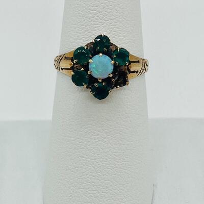 Lot 78: 14k Yellow Gold Ring Opal and Emeralds (As is)