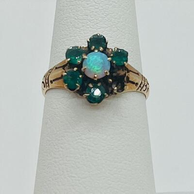 Lot 78: 14k Yellow Gold Ring Opal and Emeralds (As is)