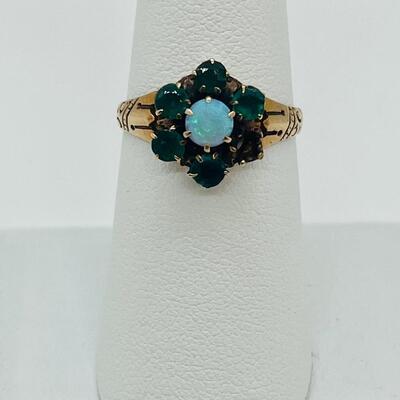 Lot 78: 14k Yellow Gold Ring Opal and Emeralds (As is)