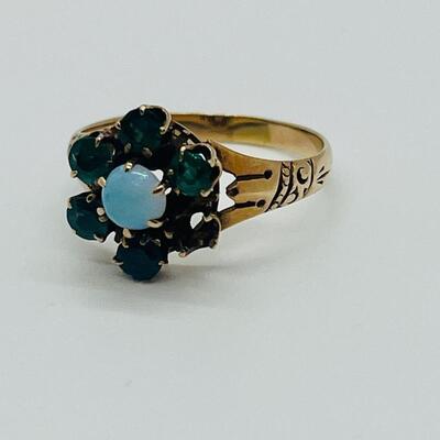 Lot 78: 14k Yellow Gold Ring Opal and Emeralds (As is)