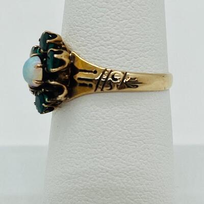 Lot 78: 14k Yellow Gold Ring Opal and Emeralds (As is)