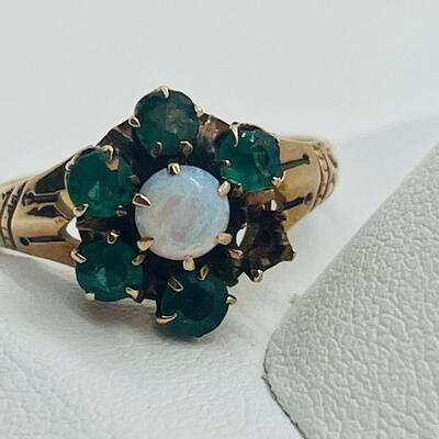 Lot 78: 14k Yellow Gold Ring Opal and Emeralds (As is)