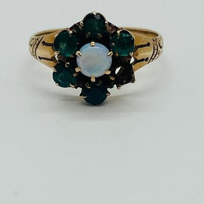 Lot 78: 14k Yellow Gold Ring Opal and Emeralds (As is)