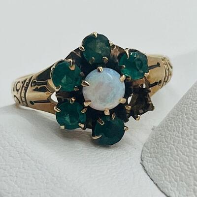 Lot 78: 14k Yellow Gold Ring Opal and Emeralds (As is)