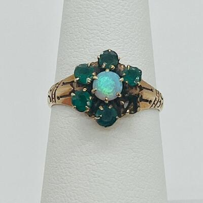 Lot 78: 14k Yellow Gold Ring Opal and Emeralds (As is)