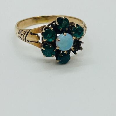 Lot 78: 14k Yellow Gold Ring Opal and Emeralds (As is)