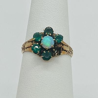 Lot 78: 14k Yellow Gold Ring Opal and Emeralds (As is)