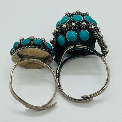 Lot 81: Art/Vintage Sterling w/ Turquoise Beads Adjustable Empress Rings
