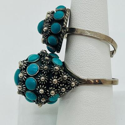 Lot 81: Art/Vintage Sterling w/ Turquoise Beads Adjustable Empress Rings