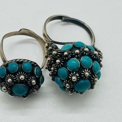 Lot 81: Art/Vintage Sterling w/ Turquoise Beads Adjustable Empress Rings