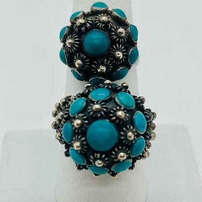 Lot 81: Art/Vintage Sterling w/ Turquoise Beads Adjustable Empress Rings