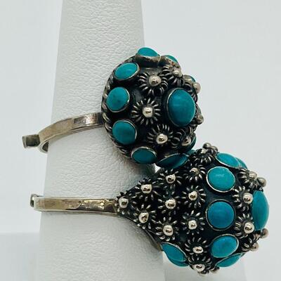 Lot 81: Art/Vintage Sterling w/ Turquoise Beads Adjustable Empress Rings
